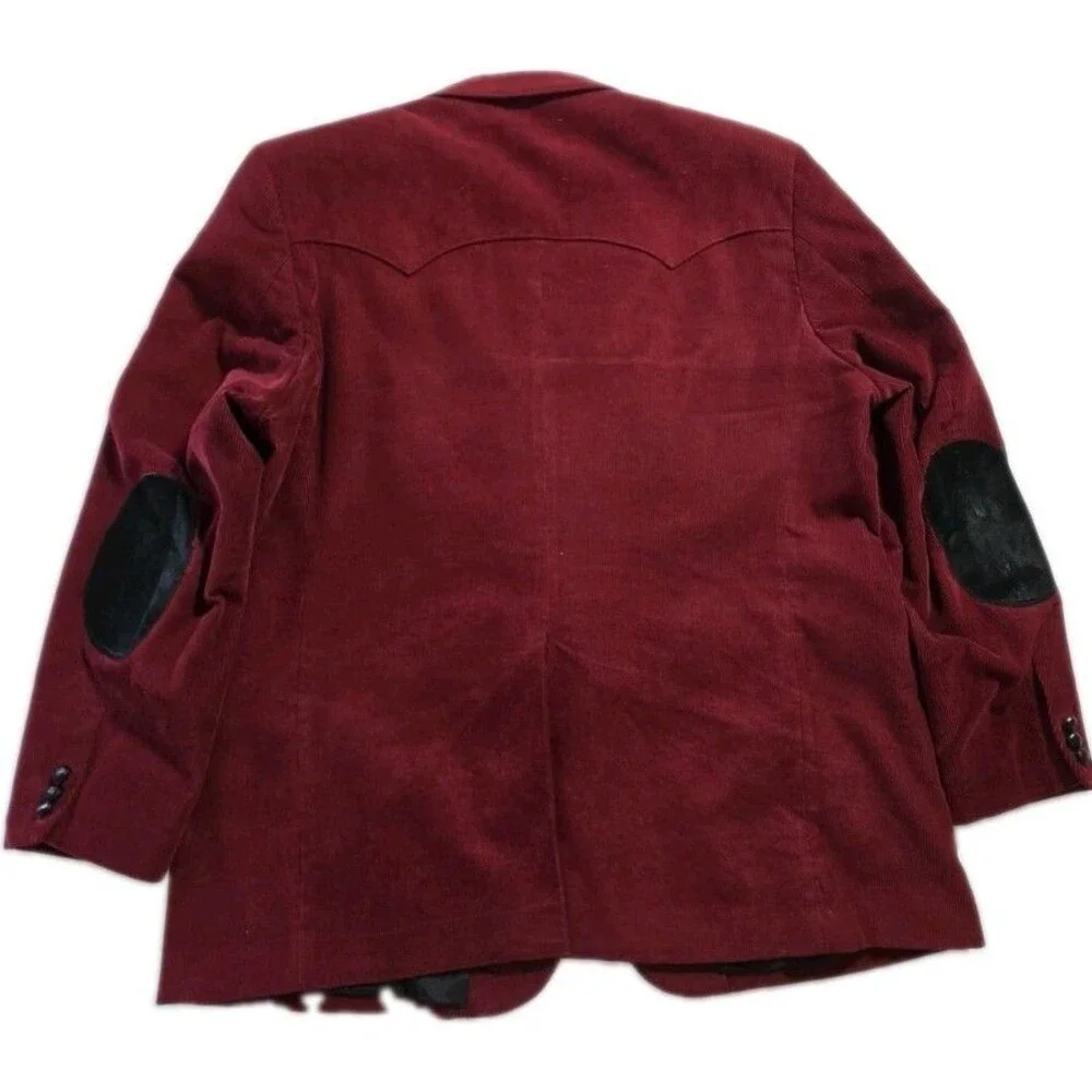 Sheplers Men 54L Western Corduroy Blazer Jacket Red Maroon Yoke Elbow Patch Tall